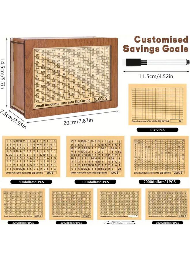 Premium Wooden Money Box With Acrylic Glass Light Brown Color US Dollar Budget Tracker - Image 3