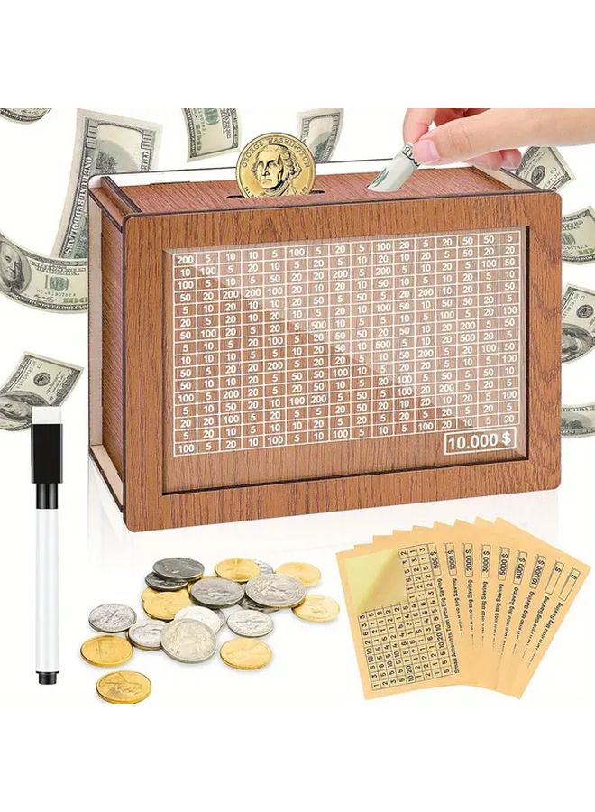 Premium Wooden Money Box With Acrylic Glass Light Brown Color US Dollar Budget Tracker - Image 2