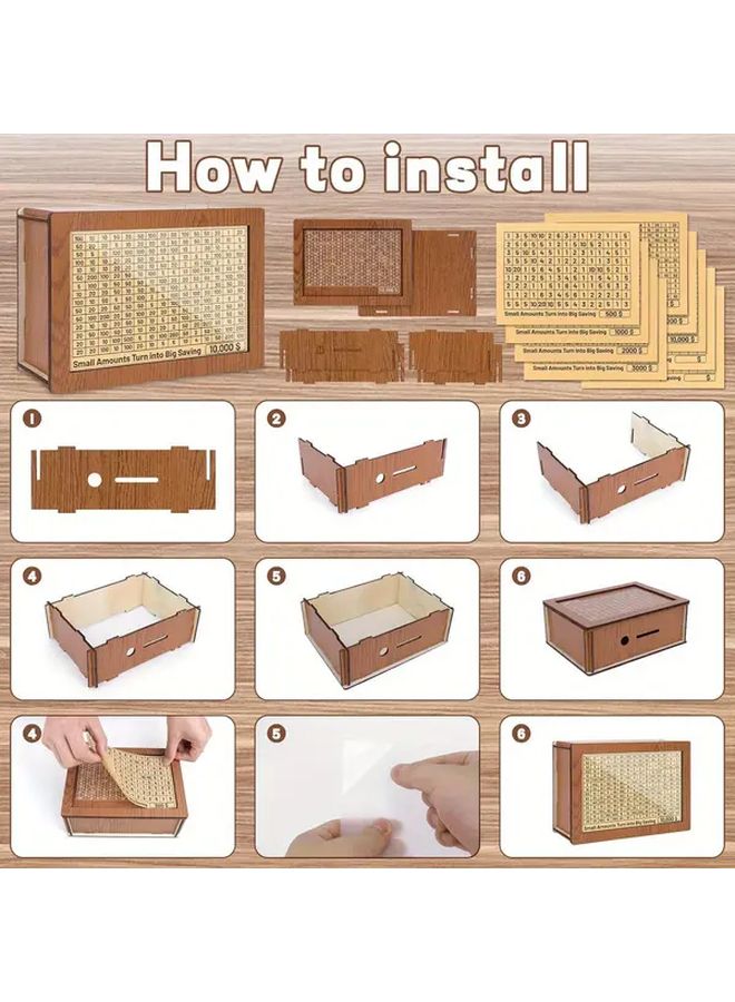 Premium Wooden Money Box With Acrylic Glass Light Brown Color US Dollar Budget Tracker - Image 5