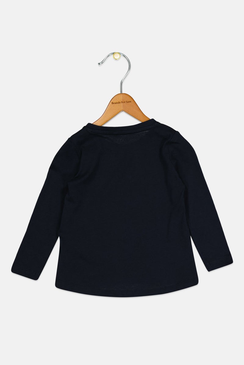 NAME IT تي شيرت طويل الأكمام بنمط رسومي للفتيات الصغيرات، أزرق داكن - Image 2