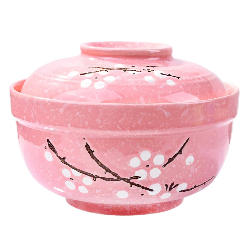 Whitenesser Ceramic Bowls with lids Japanese Big Porcelain Instant Noodle Bowl with Lid for Soup Rice and Porridge Pink - Image 1
