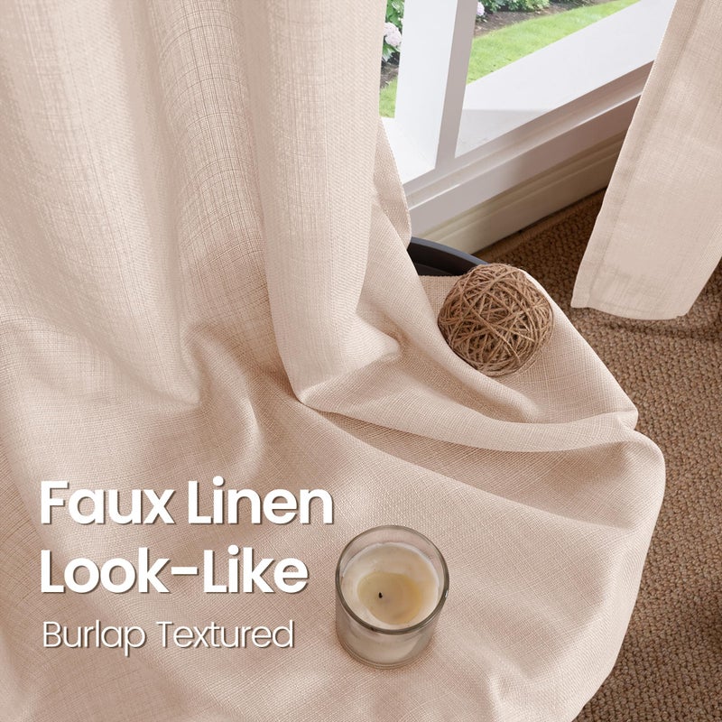 BGment Faux Linen Curtains 84 Inch Length 2 Panels for Living Room Bedroom  Thick Long Burlap Textured Nautral Light Filtering Grommet Window Curtain Drapes  52 x 84 Inch  Light Peach - Image 4