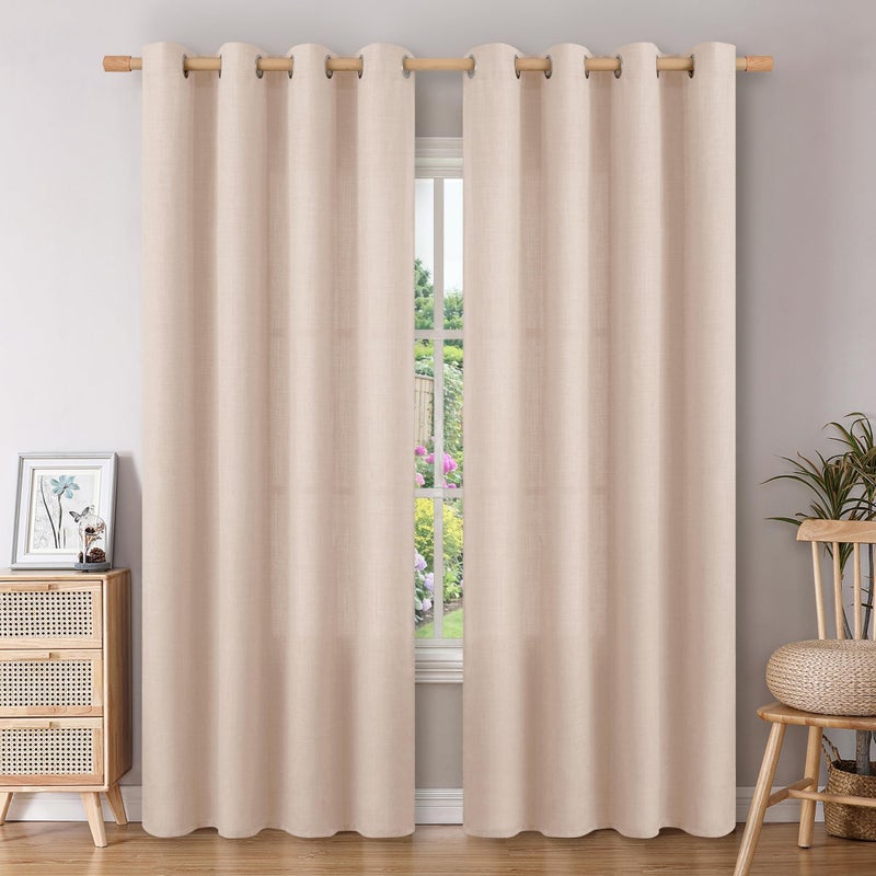 BGment Faux Linen Curtains 84 Inch Length 2 Panels for Living Room Bedroom  Thick Long Burlap Textured Nautral Light Filtering Grommet Window Curtain Drapes  52 x 84 Inch  Light Peach - Image 1