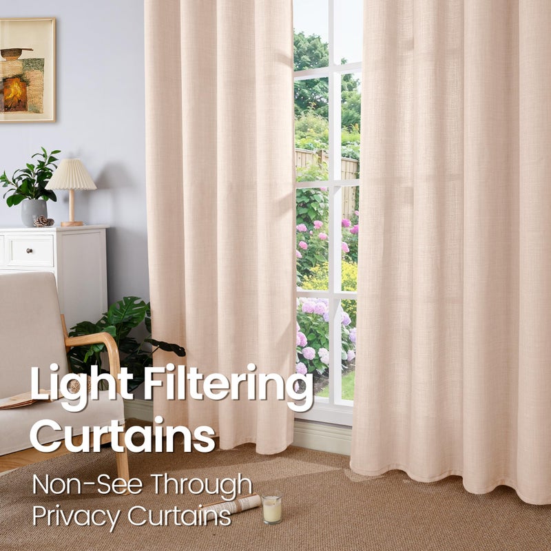 BGment Faux Linen Curtains 84 Inch Length 2 Panels for Living Room Bedroom  Thick Long Burlap Textured Nautral Light Filtering Grommet Window Curtain Drapes  52 x 84 Inch  Light Peach - Image 3