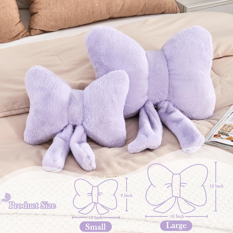 XVTRU Lavender Bow Pillow, Soft Bow Decorative Pillows with Faux Rabbit Fur, Cute 12" Bow Throw Pillows, Aesthetic Home Decor Bow Shaped Plush Pillow for Bedroom Sofa Couch - Image 2