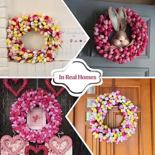 Zmtyykh Pink Tulip Wreath Spring Wreaths for Front Door Zmtyykh Artificial Floral Door Wreath for Valentine’s Day Easter Summer Decor for Outdoor Indoor Window Wall Front Porch Farmhouse Home 22 Inch - Image 2