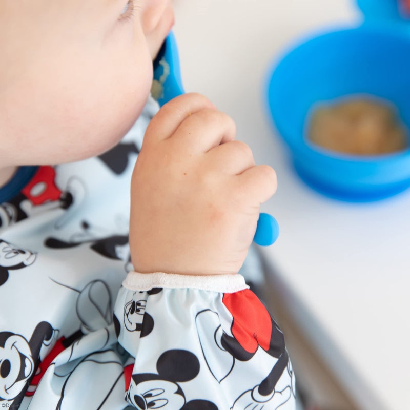 Bumkins Disney Bibs, Baby and Toddler Girls and Boys 6-24 Months, Long Sleeve, Essential Must Have for Eating, Feeding, Mess Saving Lightweight Waterproof Fabric Sleeved Smock, Mickey Mouse Classic - Image 2