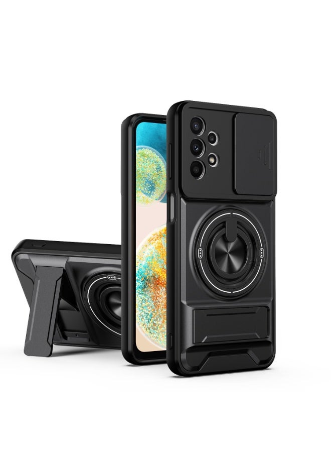 جراب حمايه مقاوم للصدمات مزود بستاند وحلقه دائريه وحمايه للكاميرا متوافق مع  Samsung Galaxy  A23 (اسود) - Image 1