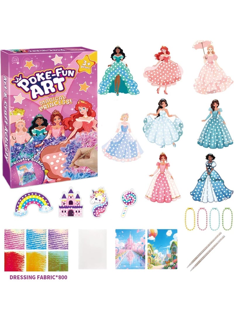 سيوسي Poke-in Art Craft Kit for Girls, DIY Cartoon Princess Dress-Up Game with 800+ Fabrics and 2 Sticks, Creative Activity for Kids Ages 3-10, Ideal for Birthday Parties, Art Classes, Home Play (12 Sets) - Image 1