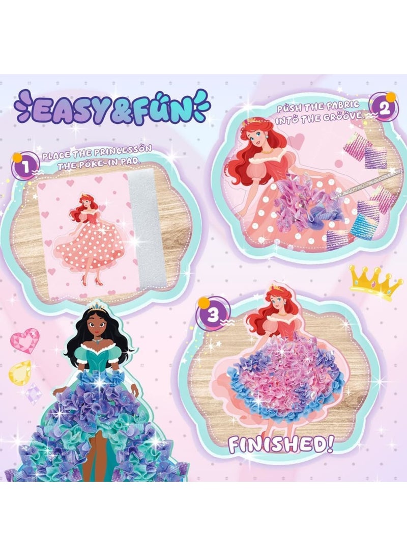 سيوسي Poke-in Art Craft Kit for Girls, DIY Cartoon Princess Dress-Up Game with 800+ Fabrics and 2 Sticks, Creative Activity for Kids Ages 3-10, Ideal for Birthday Parties, Art Classes, Home Play (12 Sets) - Image 4