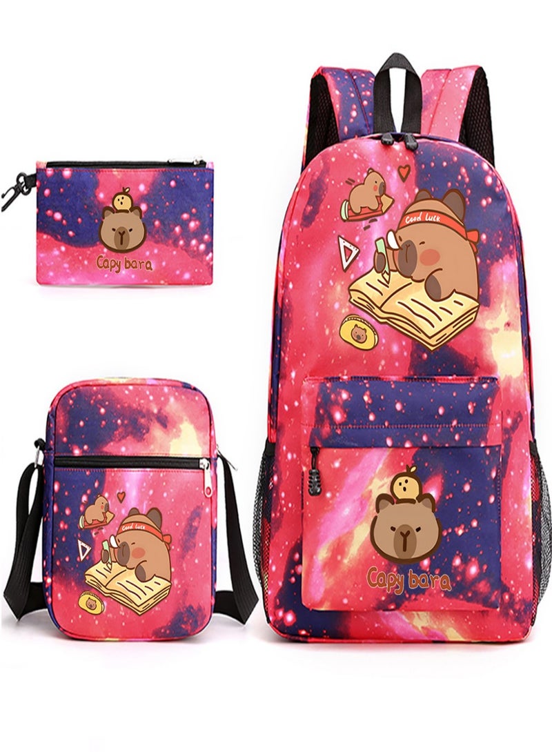 Capybara Children Backpack Schoolbag Teen Student School Book bag with Lunch Box Pen Case 3 in 1 for Kids