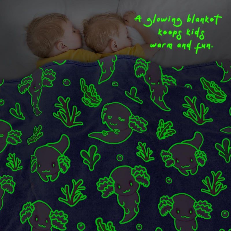 KIVEE Glow in The Dark Blanket Axolotl Gifts Toys for Girls Cute Axolotl Blanket for Birthday Gifts - Image 4