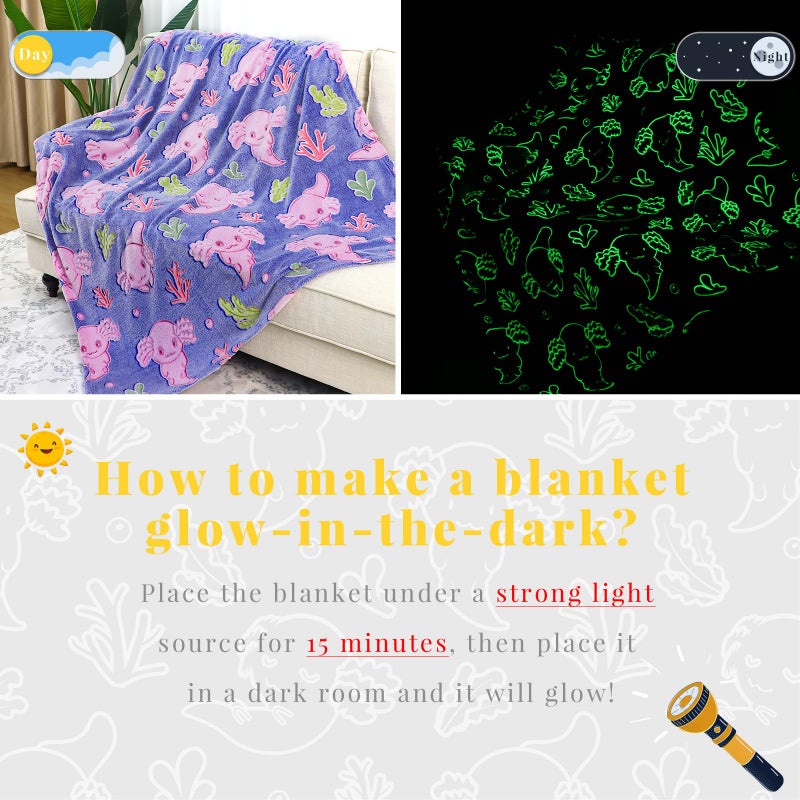 KIVEE Glow in The Dark Blanket Axolotl Gifts Toys for Girls Cute Axolotl Blanket for Birthday Gifts - Image 3