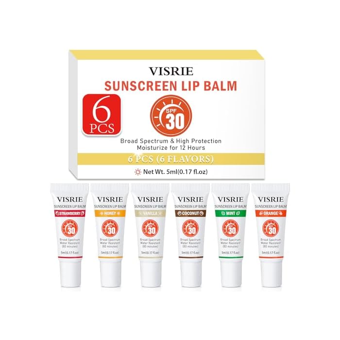 VISRIE SPF 30 Sunscreen Lip Balm 6 Pack,Clear SPF Lip Gloss UVA/UVB Sun Protection, Moisturizing Lip Sunscreen with Vitamin E and Shea Butter, Travel Sunscreen for Lips