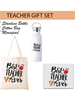 PRINTSHOP4ME Teacher's Day Pack of 3 Combo Pack - Stainless Steel Bamboo Cap Flask Bottle 600ml, Cotton Bag and Mousepad - Teacher's Day Gift Set - Gift for World Teachers Day  - Image 2
