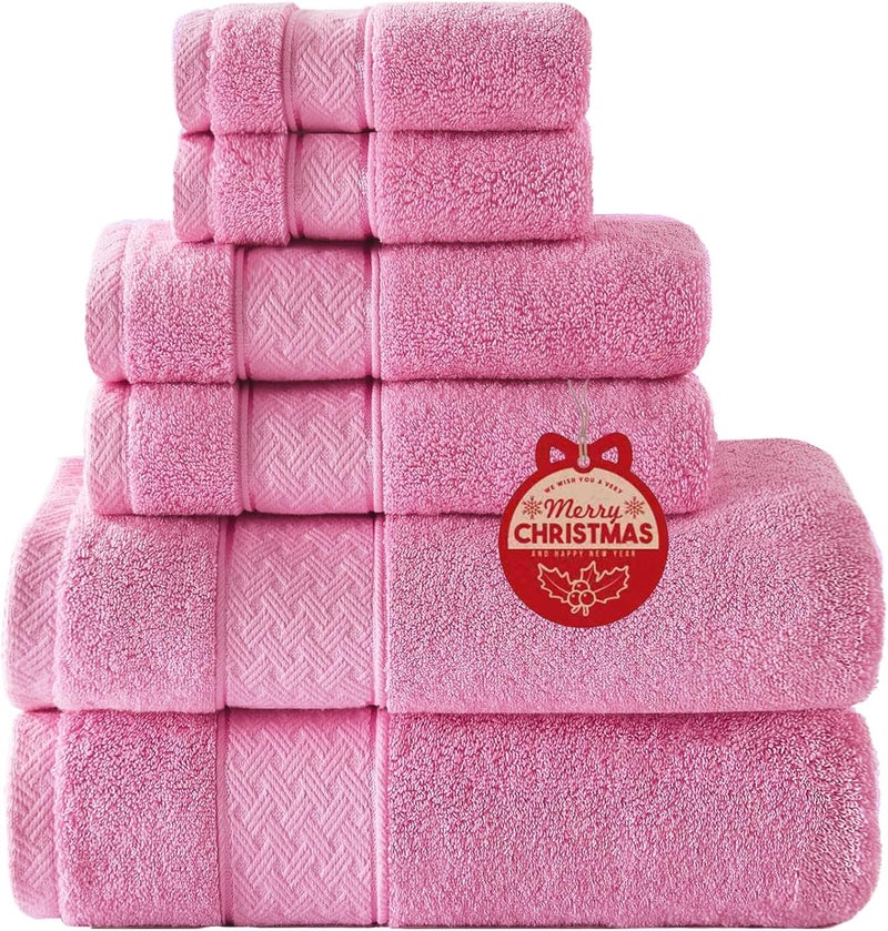 COZYART مجموعة مناشف حمام وردية 6 قطع، 2 منشفة حمام 2 منشفة يد 2 قطعة قماش، قطن تركي فاخر 100% 650GSM جودة فندقية، ناعمة، ماصة، مجموعات مناشف للحمام - Image 1