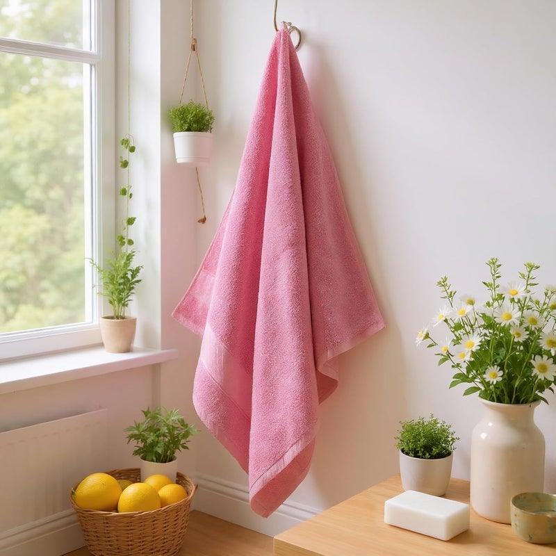 COZYART مجموعة مناشف حمام وردية 6 قطع، 2 منشفة حمام 2 منشفة يد 2 قطعة قماش، قطن تركي فاخر 100% 650GSM جودة فندقية، ناعمة، ماصة، مجموعات مناشف للحمام - Image 2