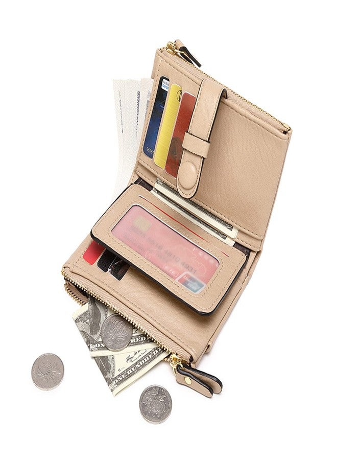 AOXONEL Women's Wallets Leather Wallets for Women Rfid Small Ladies Wallet Billfolds for Women,Trifold Mini Wallets for Women with Double Zipper Coin Pocket (Apricot) - Image 3