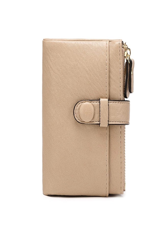 AOXONEL Women's Wallets Leather Wallets for Women Rfid Small Ladies Wallet Billfolds for Women,Trifold Mini Wallets for Women with Double Zipper Coin Pocket (Apricot) - Image 2