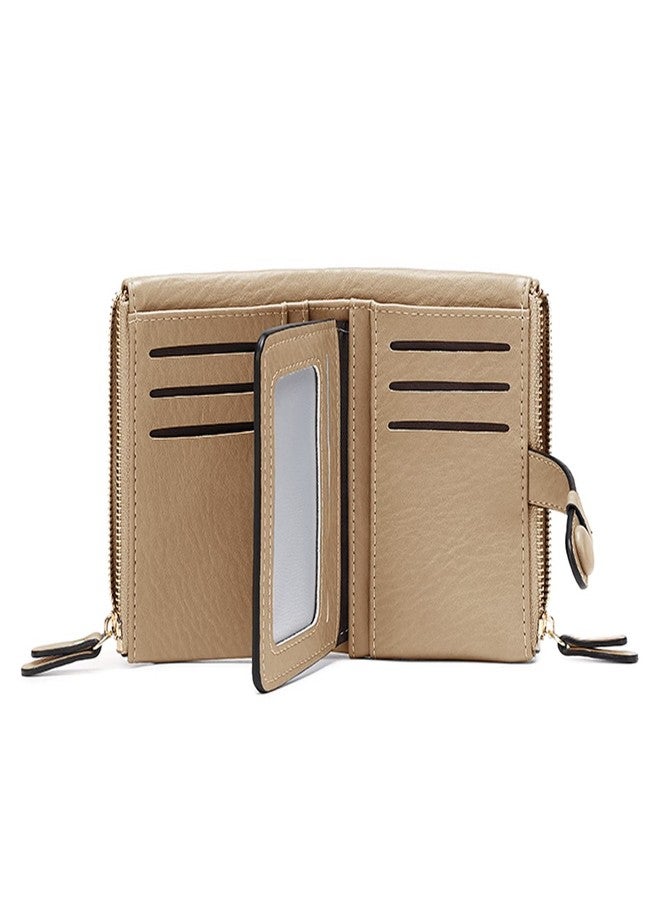 AOXONEL Women's Wallets Leather Wallets for Women Rfid Small Ladies Wallet Billfolds for Women,Trifold Mini Wallets for Women with Double Zipper Coin Pocket (Apricot) - Image 1