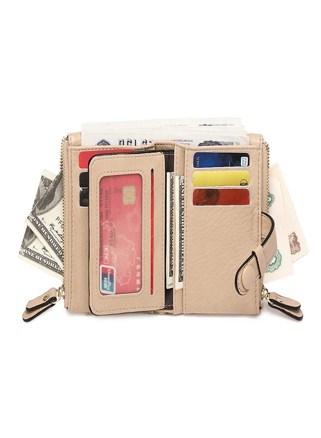 AOXONEL Women's Wallets Leather Wallets for Women Rfid Small Ladies Wallet Billfolds for Women,Trifold Mini Wallets for Women with Double Zipper Coin Pocket (Apricot) - Image 5