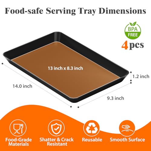 SpaceTrove 4-Pack Serving Tray Set, Reusable Plastic Serving Platter for Party Supplies, Entertaining, Grilling Accessories, Stackable Kitchen Snack Box Container for Dessert, Fruit, Cookie, (Black) - Image 2
