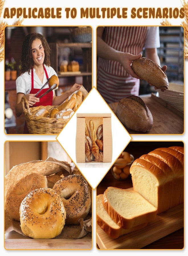 Tosstuki 100 Pcs Bread Bags for Homemade Bread Sourdough Paper Bakery Bags with Window Large Kraft Paper Bakery Bag for Storage Cookie Snacks, 500 Seal Stickers, 13.8 x 8.3 x 3.5 Inch, Brown White - Image 3