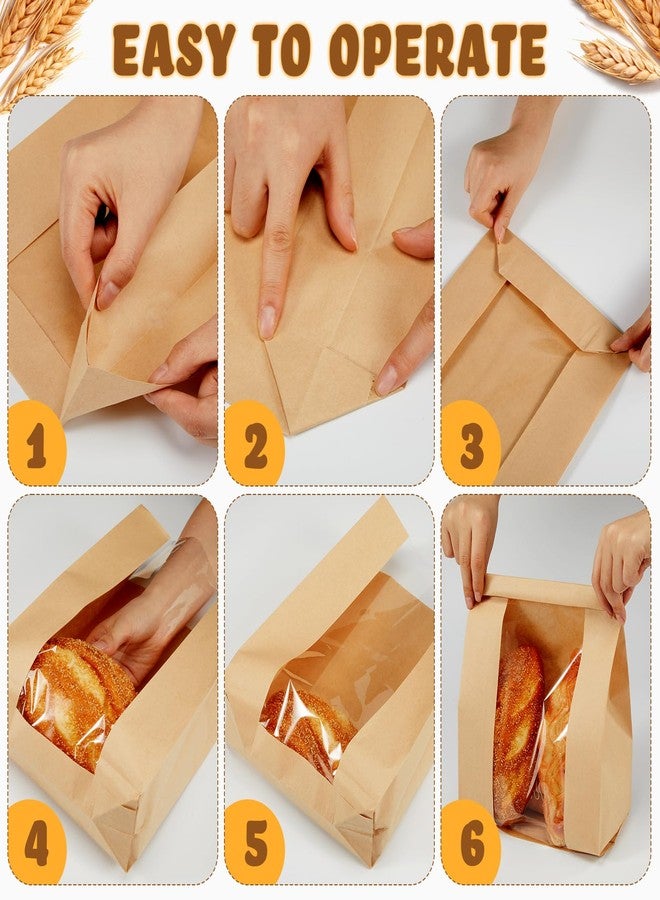 Tosstuki 100 Pcs Bread Bags for Homemade Bread Sourdough Paper Bakery Bags with Window Large Kraft Paper Bakery Bag for Storage Cookie Snacks, 500 Seal Stickers, 13.8 x 8.3 x 3.5 Inch, Brown White - Image 5
