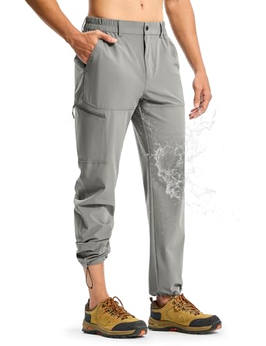 TBMPOY Mens Lightweight Hiking Pants Quick Dry 4 Pockets Stretch Water Resistant Travel Fishing Convertible Zip Cargo Jogger Light Grey 32 - Image 1