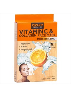 AZURE Vitamin C & Collagen Moisturizing Facial Mask- Anti Aging, Deeply Moisturizing & Firming - Brightening Mask, Improves Elasticity - Skin Care Made in Korea - 5 Pack