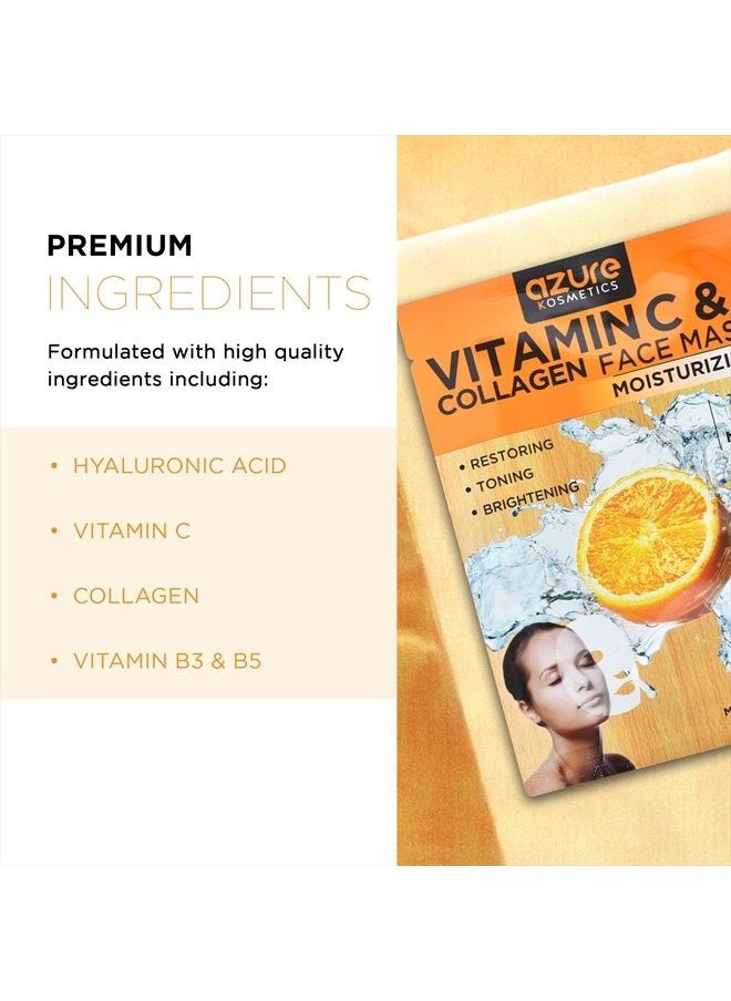 Azure Cosmetics - AZURE Vitamin C & Collagen Moisturizing Facial Mask- Anti Aging, Deeply Moisturizing & Firming - Brightening Mask, Improves Elasticity - Skin Care Made in Korea - 5 Pack - Image 1