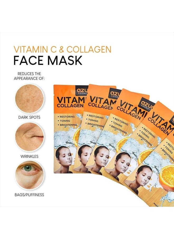 Azure Cosmetics - AZURE Vitamin C & Collagen Moisturizing Facial Mask- Anti Aging, Deeply Moisturizing & Firming - Brightening Mask, Improves Elasticity - Skin Care Made in Korea - 5 Pack - Image 1