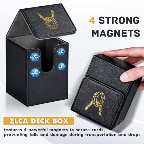 ZLCA Card Deck Box for MTG with 2 Dividers, Card Storage Box Fits 100+ Single Sleeved, PU Leather TCG Deck Case Holder for Magic Commander Yugioh (Black,Ring) - Image 4