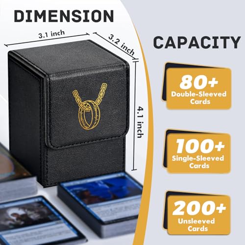 ZLCA Card Deck Box for MTG with 2 Dividers, Card Storage Box Fits 100+ Single Sleeved, PU Leather TCG Deck Case Holder for Magic Commander Yugioh (Black,Ring) - Image 2