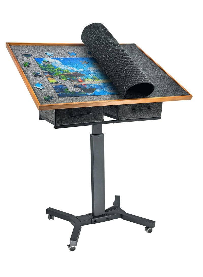 ويسفور طاولة ألغاز 90×70 سم مع ارتفاع قابل للتعديل 74-98 سم وقاعدة معدنية دوارة 360 درجة وعجلات لسهولة الحركة وتناسب ألغاز الصور المقطوعة المكونة من 1500 قطعة - Image 1