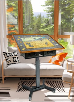 WISFOR 90x70cm Puzzle Table with Adjustable Height 74-98cm 4-Level Tilt 360° Rotating Metal Base and Wheels for Easy Mobility Fits 1500-Piece Jigsaw Puzzles  - Image 2