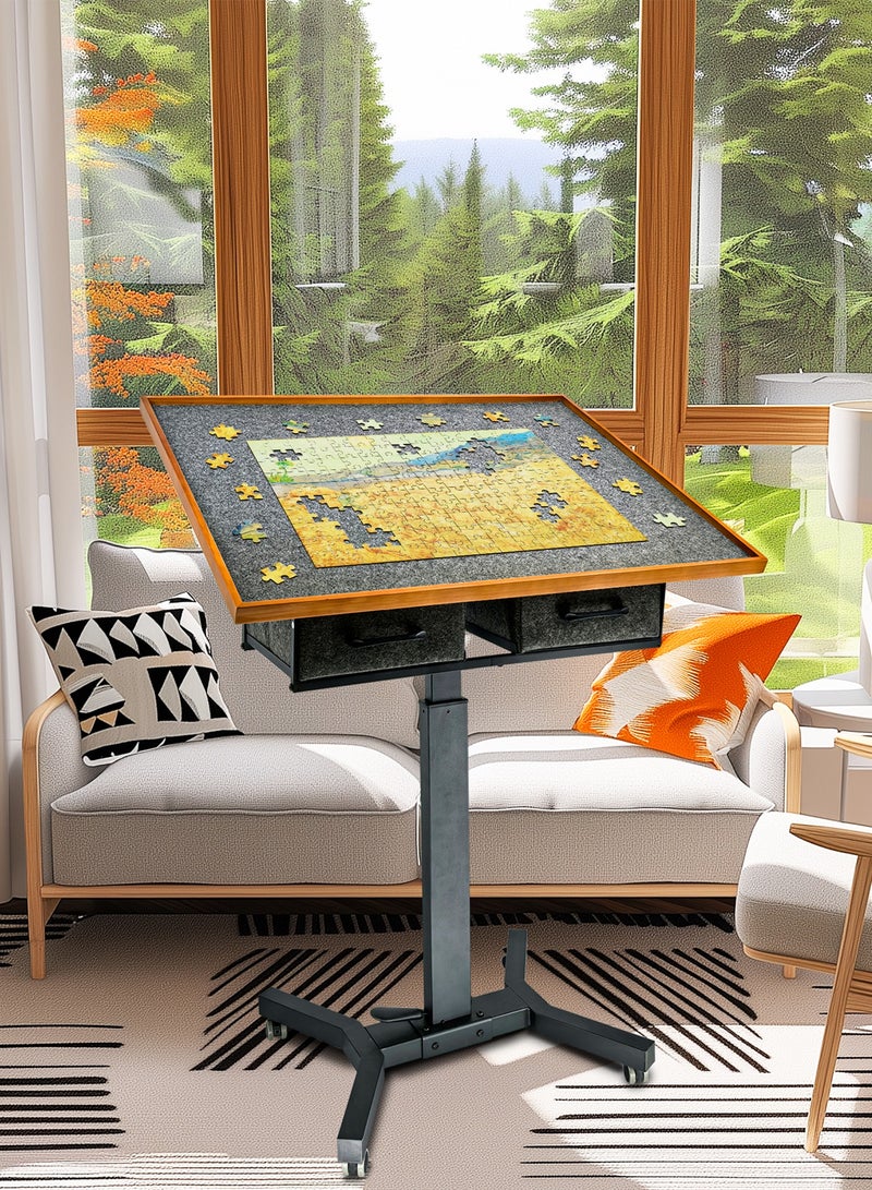 ويسفور طاولة ألغاز 90×70 سم مع ارتفاع قابل للتعديل 74-98 سم وقاعدة معدنية دوارة 360 درجة وعجلات لسهولة الحركة وتناسب ألغاز الصور المقطوعة المكونة من 1500 قطعة - Image 2