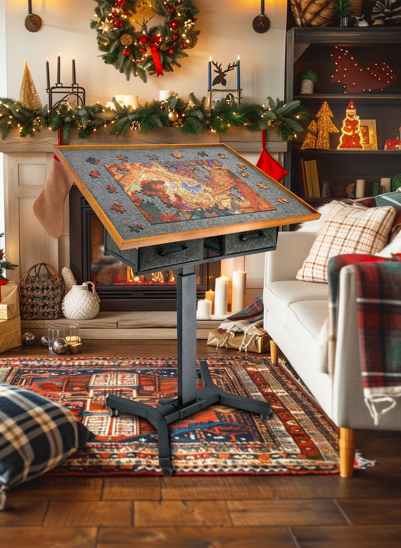 ويسفور طاولة ألغاز 90×70 سم مع ارتفاع قابل للتعديل 74-98 سم وقاعدة معدنية دوارة 360 درجة وعجلات لسهولة الحركة وتناسب ألغاز الصور المقطوعة المكونة من 1500 قطعة - Image 3