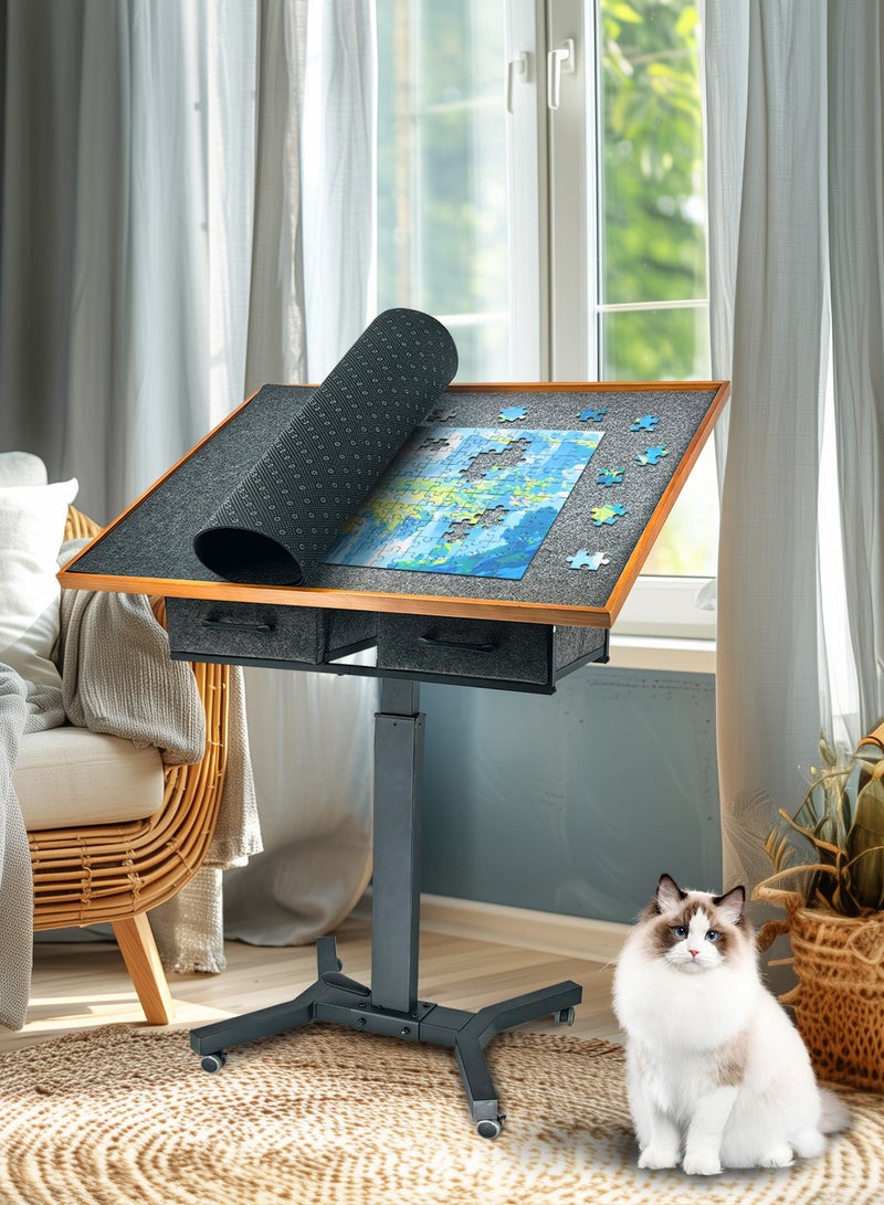 ويسفور طاولة ألغاز 90×70 سم مع ارتفاع قابل للتعديل 74-98 سم وقاعدة معدنية دوارة 360 درجة وعجلات لسهولة الحركة وتناسب ألغاز الصور المقطوعة المكونة من 1500 قطعة - Image 4