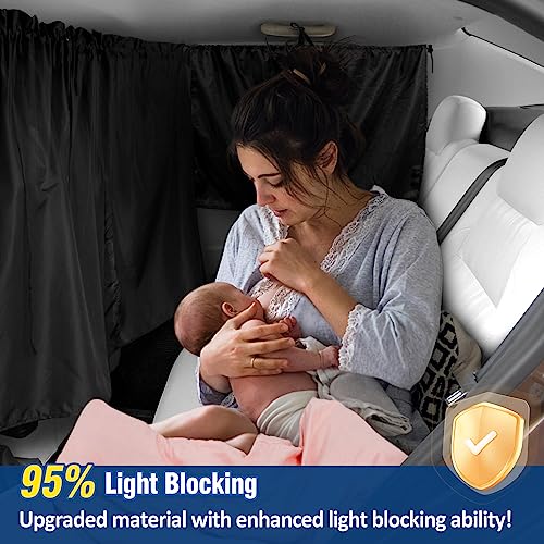 PAMASE Set of 3 Car Window Shades - 95% Light Blocking Sunshades, 1 Privacy Divider Curtains & 2 Side Window Covers, Wide Sedan SUV Accessories for Kids Baby Travel Camping Nap Sleeping - Image 4