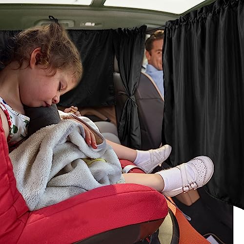 PAMASE Set of 3 Car Window Shades - 95% Light Blocking Sunshades, 1 Privacy Divider Curtains & 2 Side Window Covers, Wide Sedan SUV Accessories for Kids Baby Travel Camping Nap Sleeping - Image 3