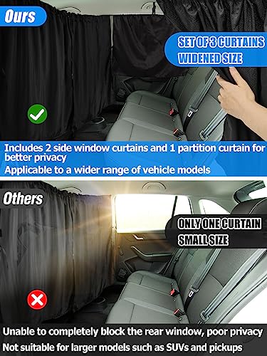 PAMASE Set of 3 Car Window Shades - 95% Light Blocking Sunshades, 1 Privacy Divider Curtains & 2 Side Window Covers, Wide Sedan SUV Accessories for Kids Baby Travel Camping Nap Sleeping - Image 2