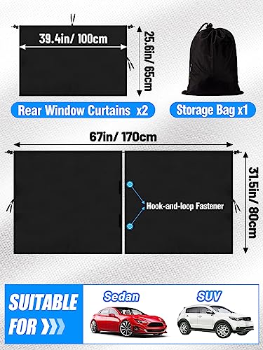 PAMASE Set of 3 Car Window Shades - 95% Light Blocking Sunshades, 1 Privacy Divider Curtains & 2 Side Window Covers, Wide Sedan SUV Accessories for Kids Baby Travel Camping Nap Sleeping - Image 5