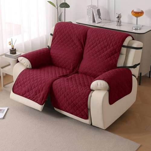 HOKIPO 'UrbanQuilt' Recliner Sofa Cover Mat for 1 Seater | Quilted Polyester 1-Piece Design with SecureFit Dual Belt, Maroon (AR-6069-M3) - Image 1