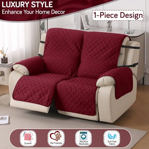 HOKIPO 'UrbanQuilt' Recliner Sofa Cover Mat for 1 Seater | Quilted Polyester 1-Piece Design with SecureFit Dual Belt, Maroon (AR-6069-M3) - Image 4