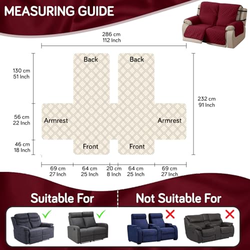 HOKIPO 'UrbanQuilt' Recliner Sofa Cover Mat for 1 Seater | Quilted Polyester 1-Piece Design with SecureFit Dual Belt, Maroon (AR-6069-M3) - Image 2
