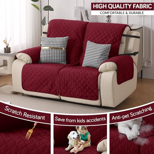 HOKIPO 'UrbanQuilt' Recliner Sofa Cover Mat for 1 Seater | Quilted Polyester 1-Piece Design with SecureFit Dual Belt, Maroon (AR-6069-M3) - Image 3
