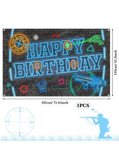 Tatuo Laser Tag Gun Backdrops Neon Happy Birthday Banner Happy Birthday Backdrop Gaming Backgrounds For Boys Wall Decorations 6 X 3.6 Feet Birthday Party Neon Glow Party Photography Banner Photo Booth  - Image 5