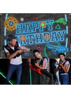 Tatuo Laser Tag Gun Backdrops Neon Happy Birthday Banner Happy Birthday Backdrop Gaming Backgrounds For Boys Wall Decorations 6 X 3.6 Feet Birthday Party Neon Glow Party Photography Banner Photo Booth  - Image 4