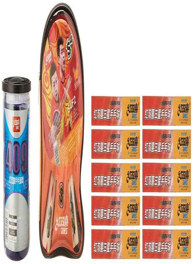 دي إتش أس مضرب تنس الطاولة S-S4F2 DHS مع كرة تنس الطاولة DHS 40 مم 3 نجوم برتقالي (علبة 60 قطعة) (أسود/أزرق) TT NET409 - Image 3